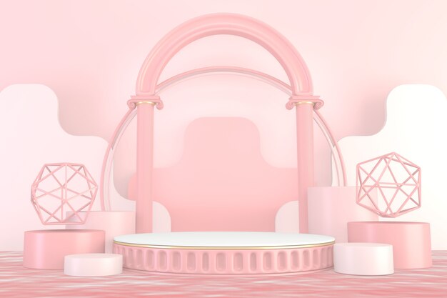 Minimal pink pedestal design for product show, rendering