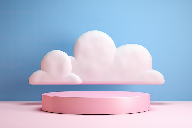Minimal pink podium with cloud on pastel blue background Ideal for showcasing products promotions sa
