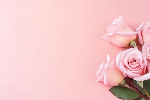 ミニマルピンクのバラとピンク色の背景のコピースペースコンセプト