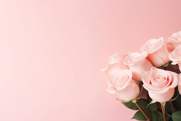 Minimal pink roses and pink background copy space concept