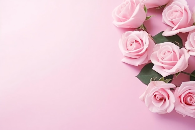 Minimal pink roses and pink background copy space concept