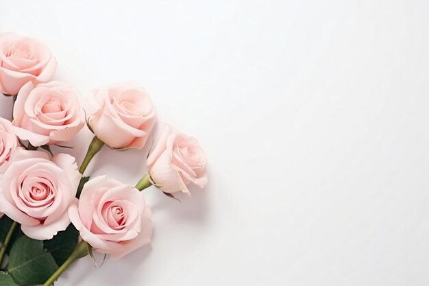 Minimal pink roses and white background copy space