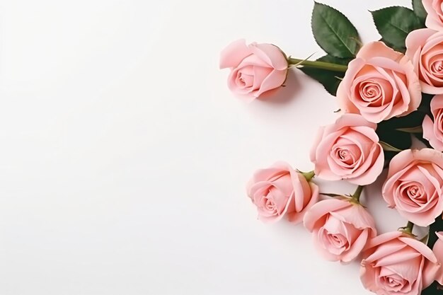 Minimal pink roses and white background copy space