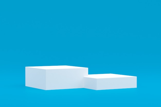 Minimal podium on blue background for cosmetic product presentation