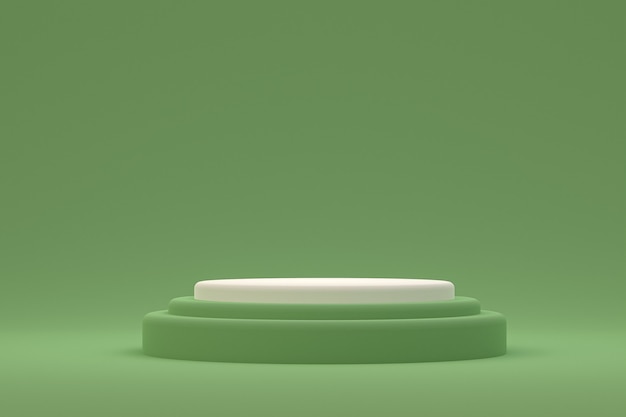 Display minimo su podio o piedistallo su sfondo verde per la presentazione del prodotto cosmetico
