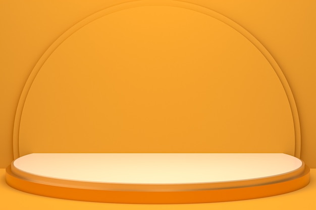 Minimal podium or pedestal display on orange background for cosmetic product presentation