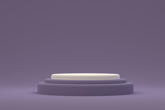 Minimal podium or pedestal display on purple background for\
cosmetic product presentation