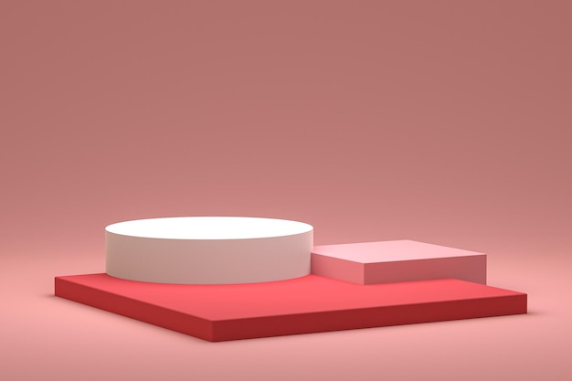Minimal podium or pedestal display on red background for cosmetic product presentation