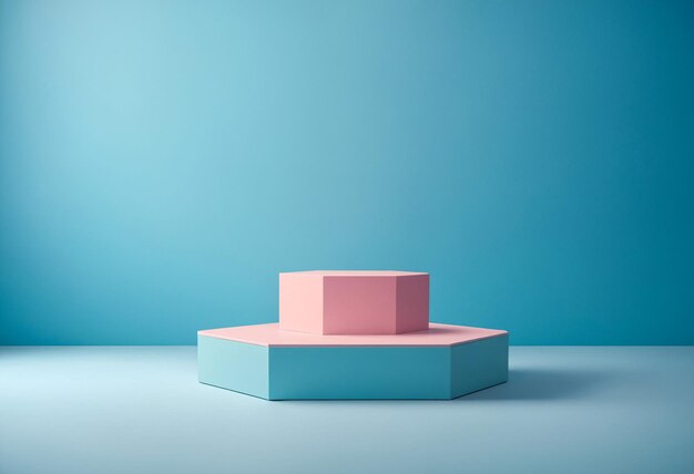 A minimal podium for product mockup in pink and blue abstract background