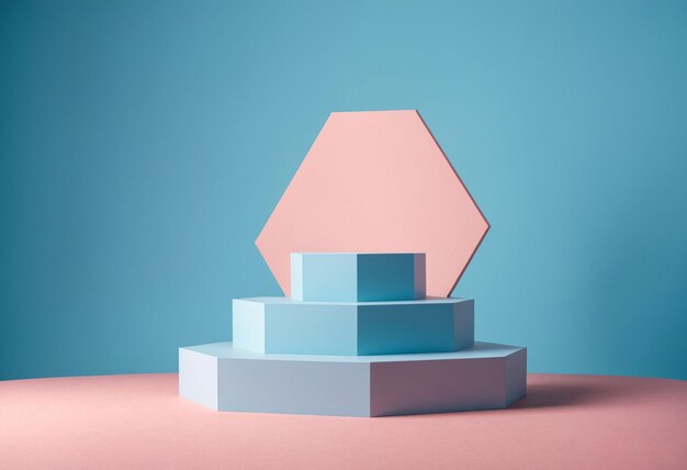 A minimal podium for product mockup in pink and blue abstract background