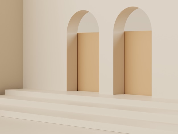 Minimal podium scene for products mock up with earth tone backgroud.