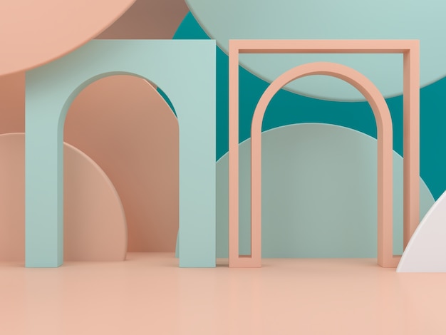 Minimal podium to show a product in empty scene with arches and primitive forms