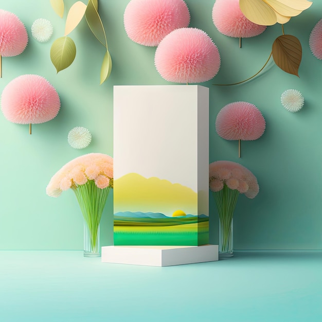 Minimal podium on spring background