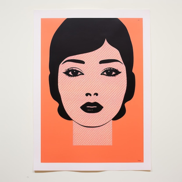 Photo minimal pop art print of woman on orange background