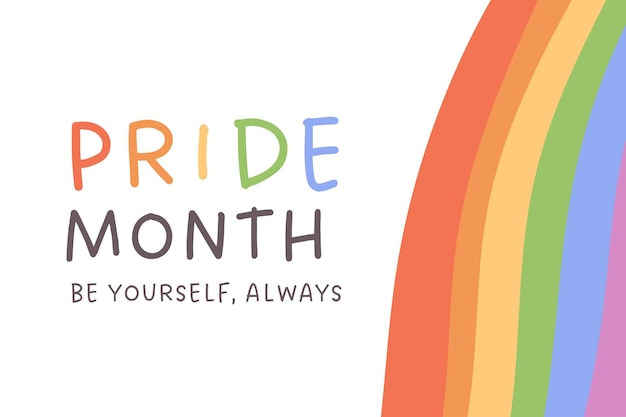 minimal pride month card with rainbow stripes and be yourself message