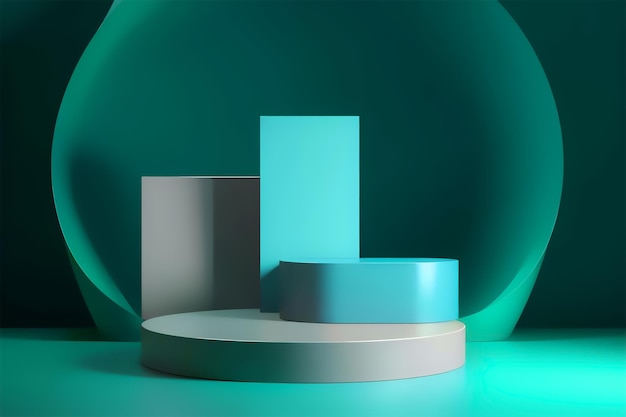 Minimal product podium with 3d podium cylinder with a blue background