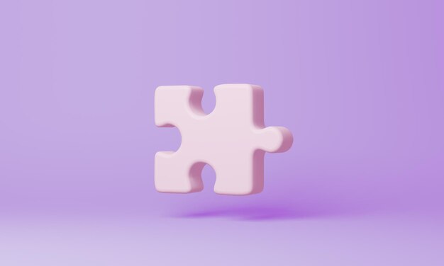 Minimal puzzle piece symbol on purple background 3d rendering