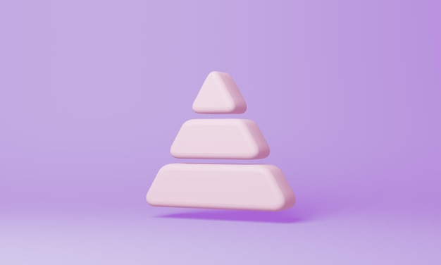 Minimal pyramid chart symbol on purple background 3d rendering