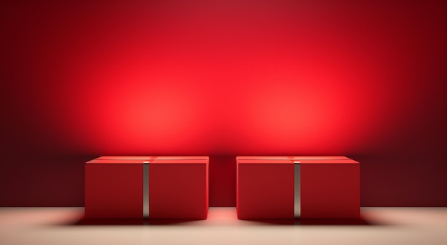 Minimal red background christmas with christmas gifts