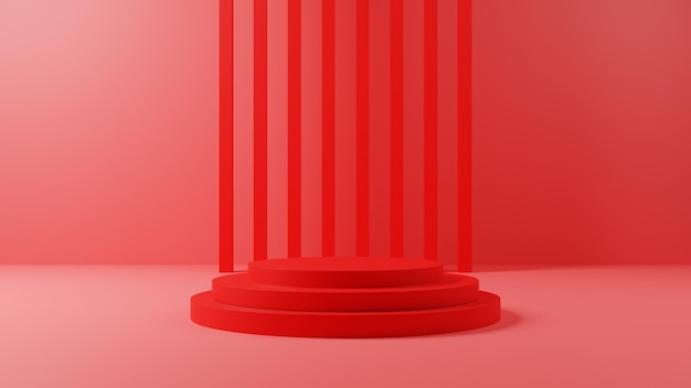 minimal red podium mockup, pedestal product presentation, empty platform stand display, 3d rendering