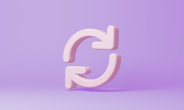 Minimal refresh symbol on purple background 3d rendering