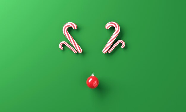 Minimal reindeer made from candy and Christmas ball