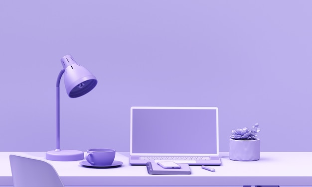 Minimal render laptop purple background