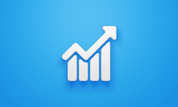 Minimal rising chart symbol on blue background 3d rendering