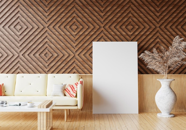 Minimal room and decoration copy space seamless wood wall 3D rendering