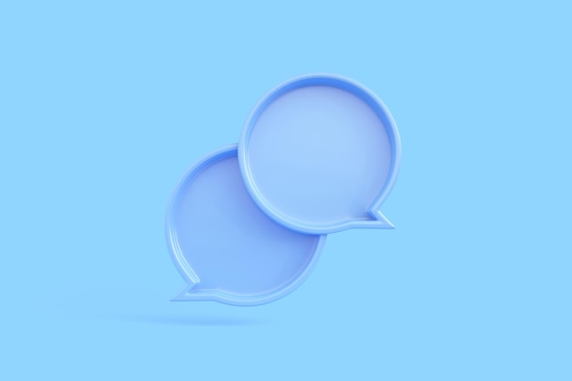 Minimal round blue chat bubbles isolated on blue background Speech bubble icon 3D render