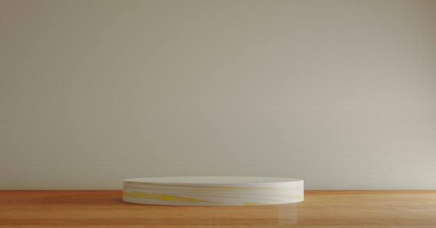 Minimal round product display podium on wooden floor for cosmetic and award realistic mock up design