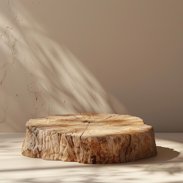 A minimal round wooden podium for product shoot