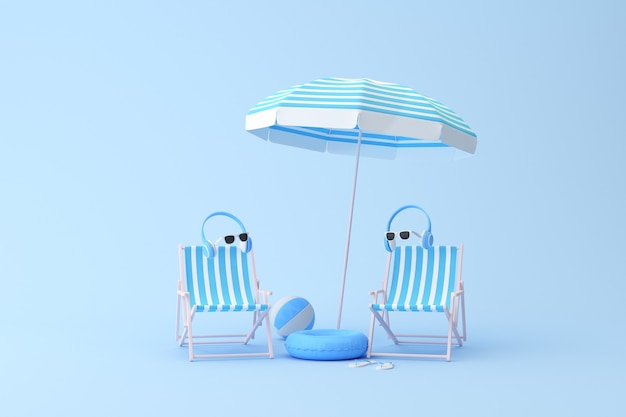 Minimal scene of beach chairs and umbrella