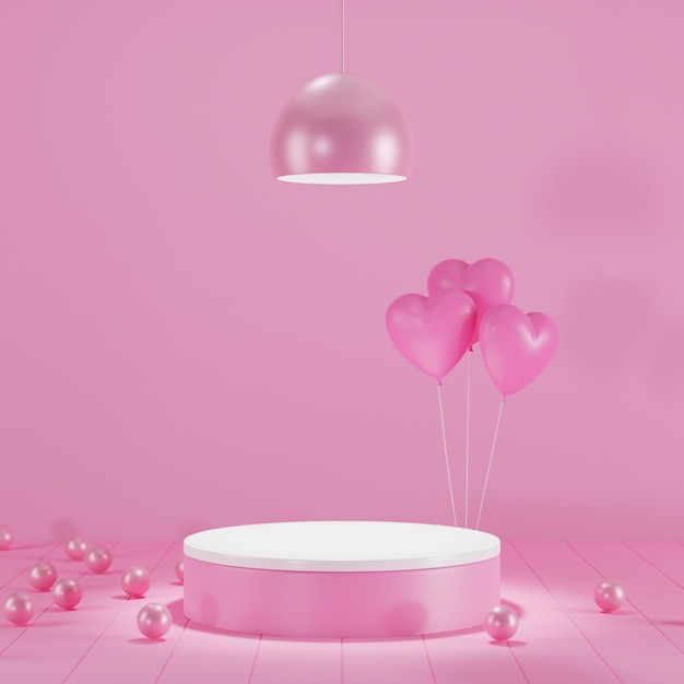 Minimal scene of Empty Geometry podium pink background for display product concept, 3D render