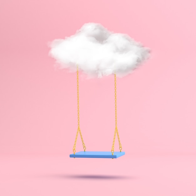 Minimal scene of floating swing chair with the white cloud