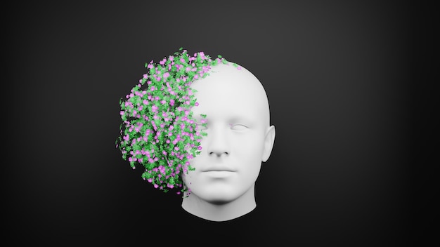 Photo minimal scene of human head sculpture 3d render