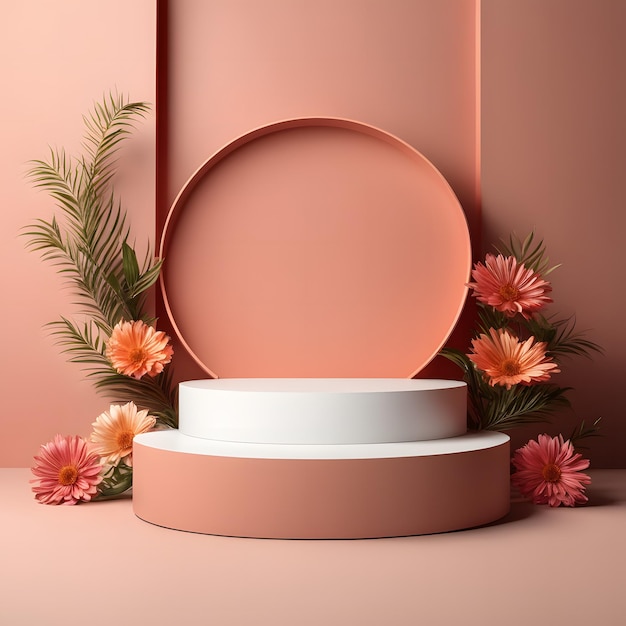 minimal scene podium round stage with floral design