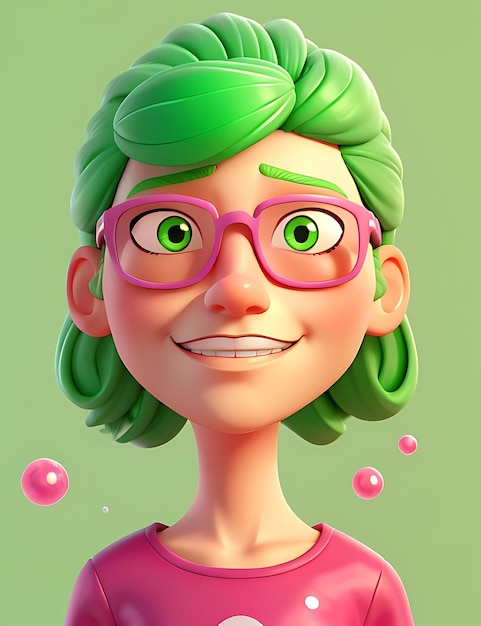 Minimal scene of sunglasses on human head sculpture with pink bubble gum on green background