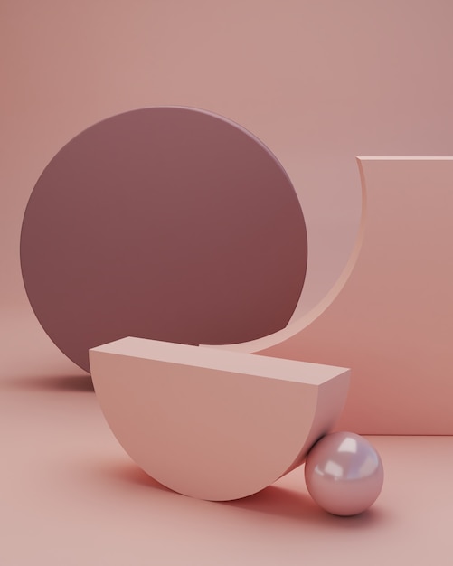 Minimal scene with cylinder podium, geometric shapes and abstract background in pastel colors