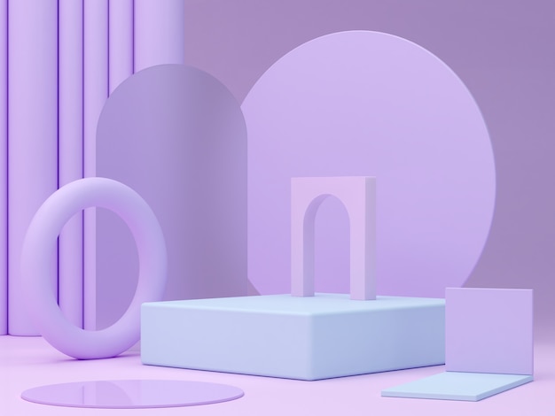 minimal scene with podium and abstract background geometric shapes pastel colors scene