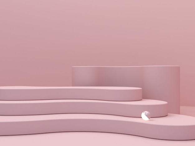 写真 表彰台の湾曲した階段とピンク色の抽象的な背景を持つ最小限のシーン