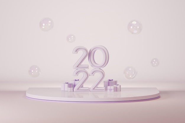 Minimal scene with podium gift box and pastel background Concept of Christmas Happy New Year 2022