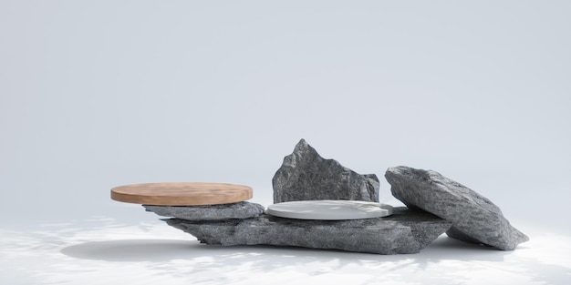 Minimal scene with rock podium for product presentation 3d illustrationx9