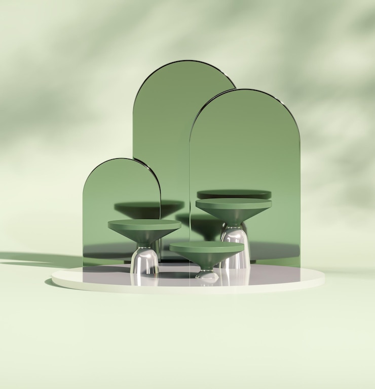 Photo minimal scene with two podium and abstract background pastel green colors scene trendy 3d render