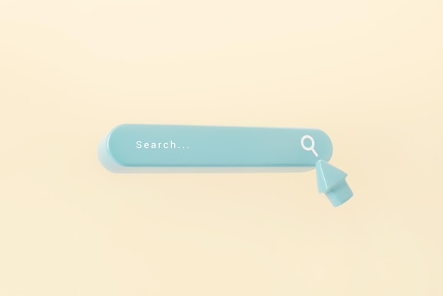 パステルカラーの背景の空白の検索バーで最小限の検索または虫眼鏡