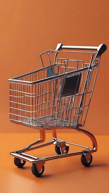 Minimal shopping cart shopping concept on orange background 3d rendering