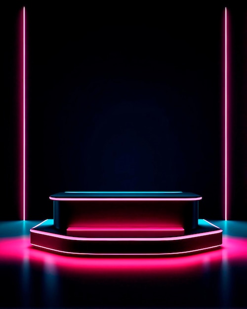 minimal simmetric neon podium for product dark background