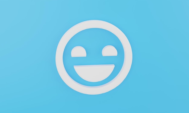 Символ смайлика минимальной улыбки на синем фоне 3D иллюстрация