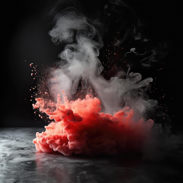 Minimal smoke and minimal red embers floating in the foreground