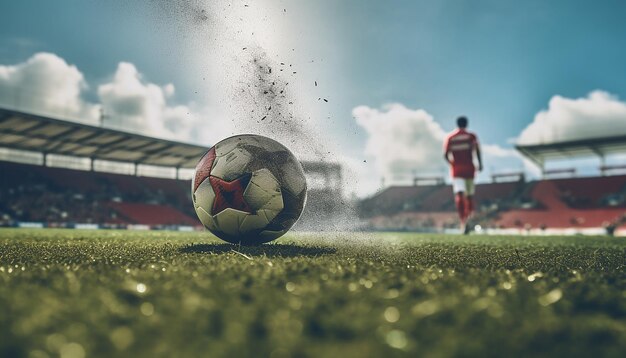 경기장에서의 최소한의 축구 사진 매크로 고품질 사진 촬영